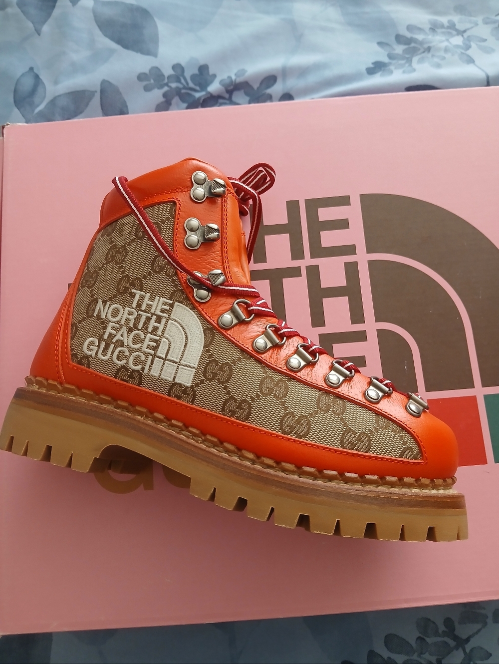 The North Face X Gucci Orange and Pink Hiking Boot